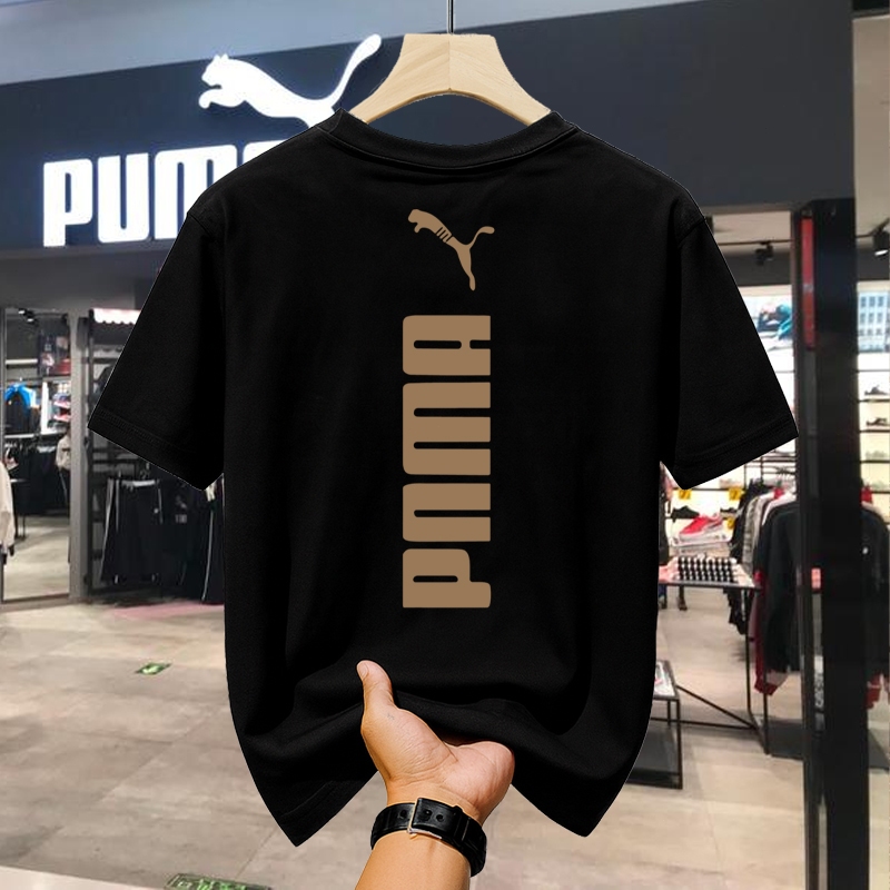 Kaos PUMA Pria Hitam Puma T-shirt Katun Premium dengan Desain Logo Vertikal yang Keren