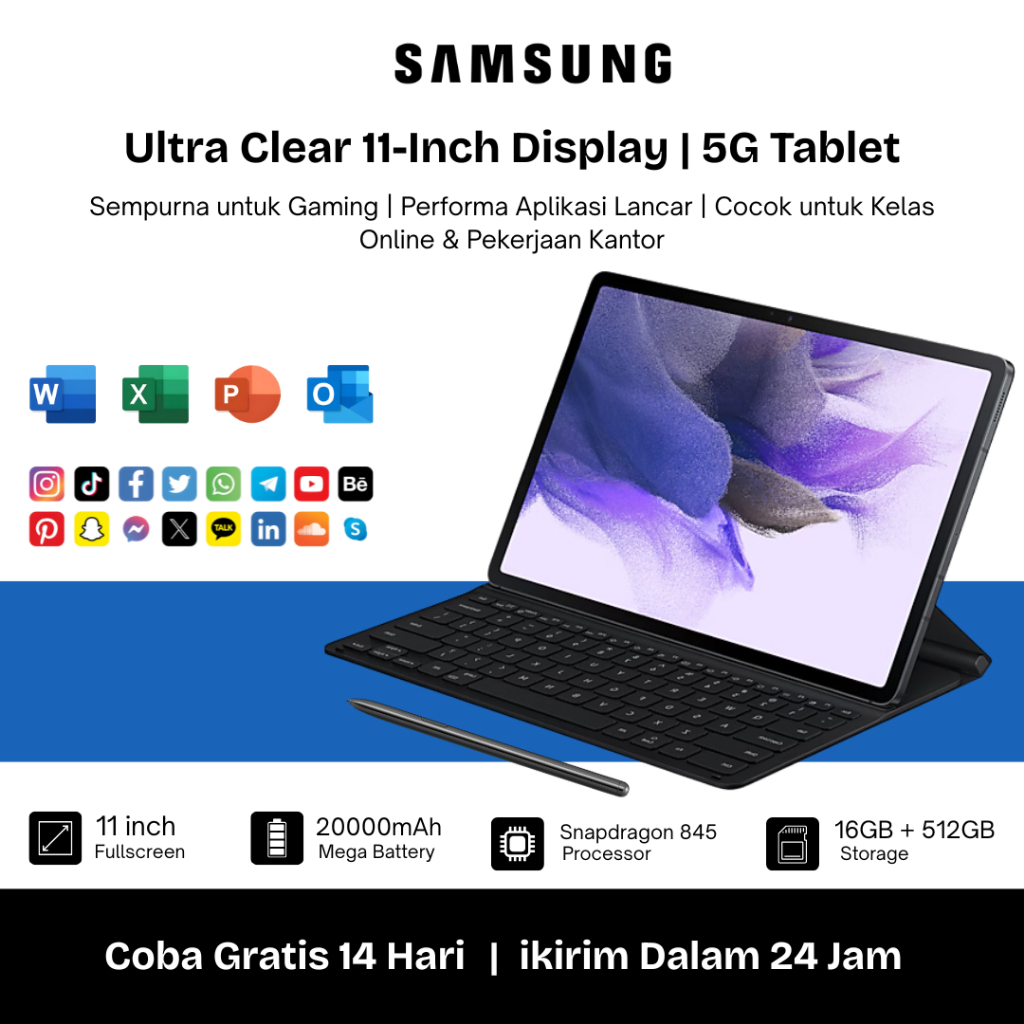 [ASLI]Samsung Galaxy Tab S9 | AMOLED 11” | Snapdragon | Keyboard+S Pen | 20000mAh Battery | Garansi 