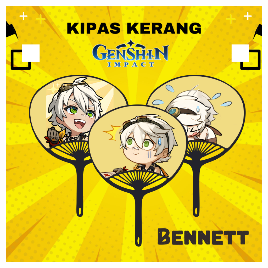 Kipas Kerang Bennet Genshin Impact | Kipas Jepang Souvenir Custom Animanga Game | Shell Fan Bennet G