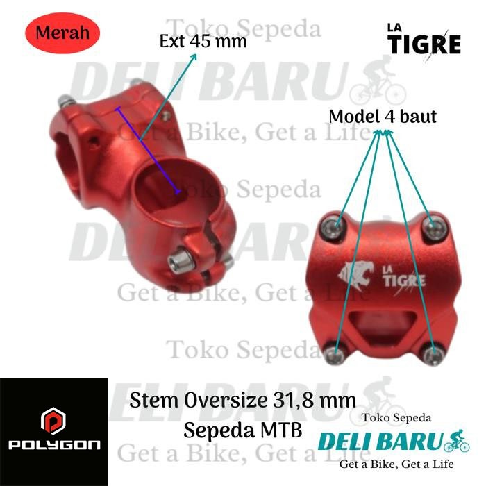 Polygon United - La Tigre Stem Dudukan Stang 31,8 Mm Oversize Ext 45 Mm Sepeda Mtb