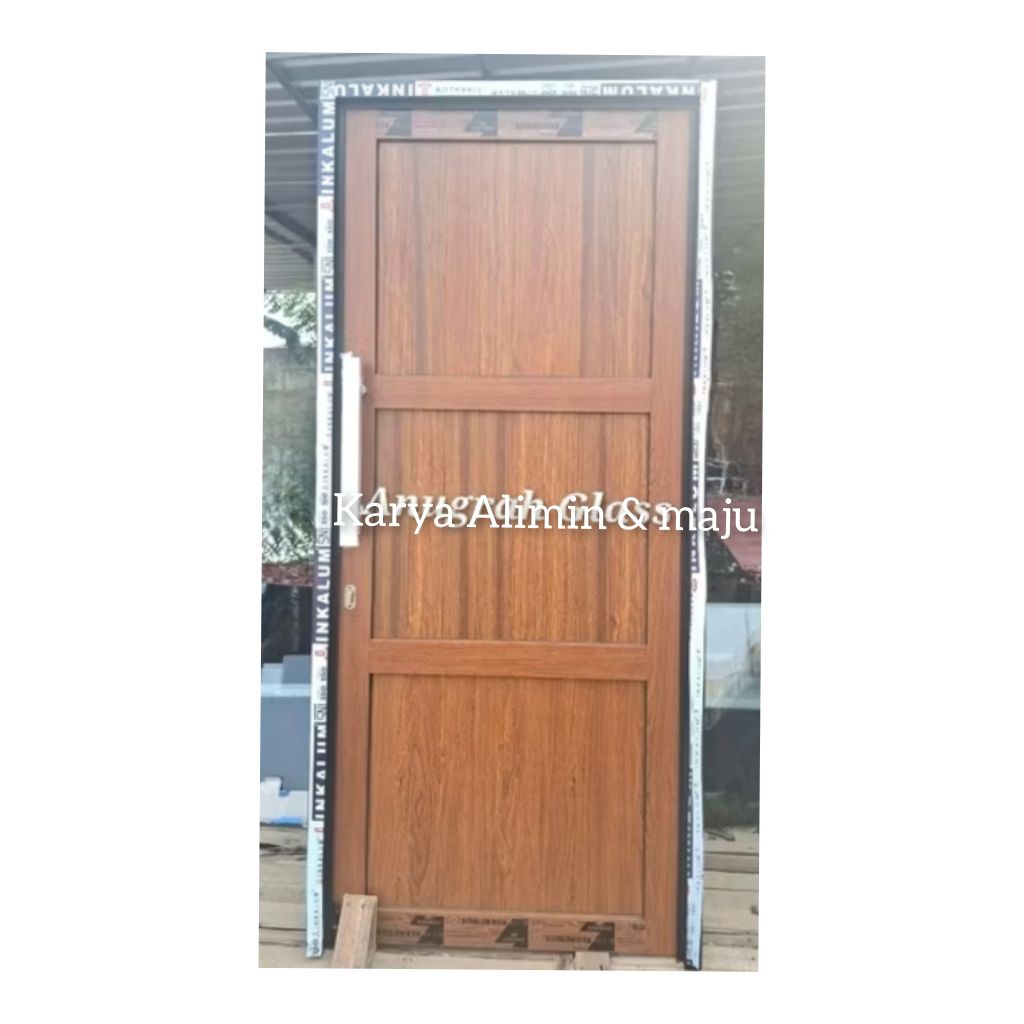 pintu full aluminium ura kayu kusen kombinasi kusen 3" + asesoris.