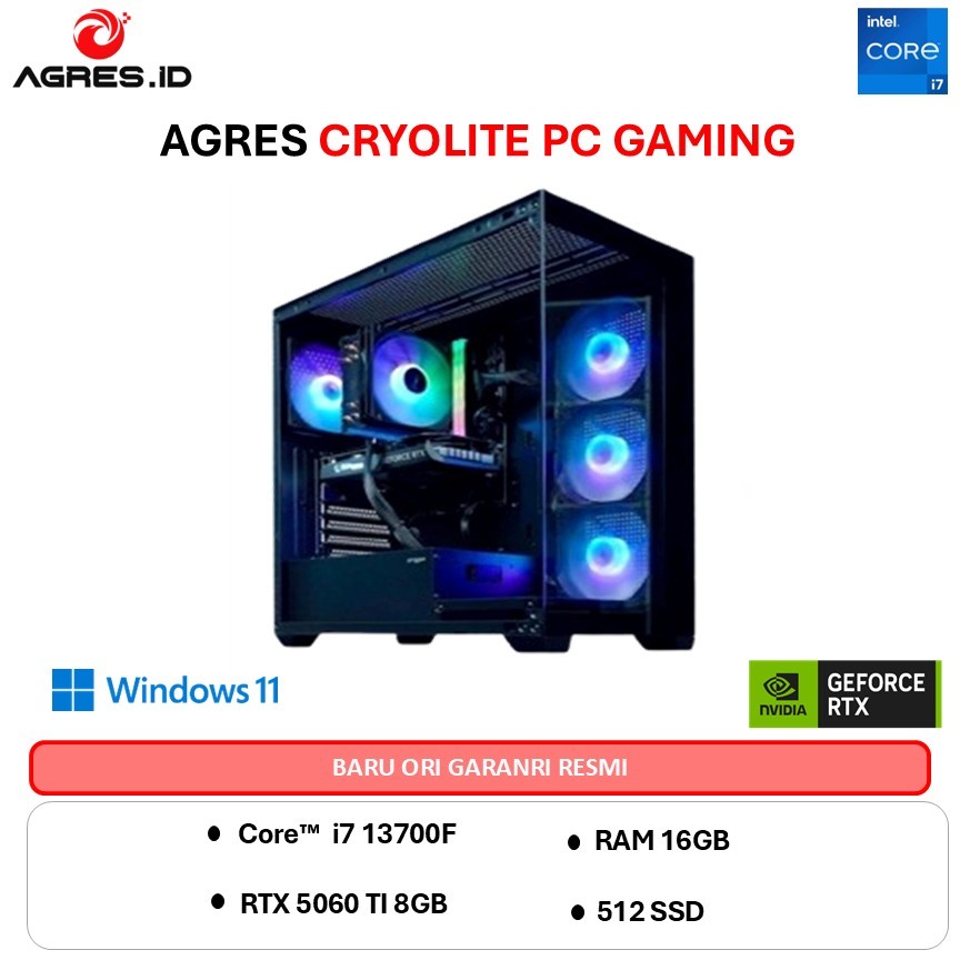 AGRES CRYOLITE PC I7 13700F RTX 5060 TI 8G - RAM 16GB 512GB WIFI + BT RAKITAN PC GAMING
