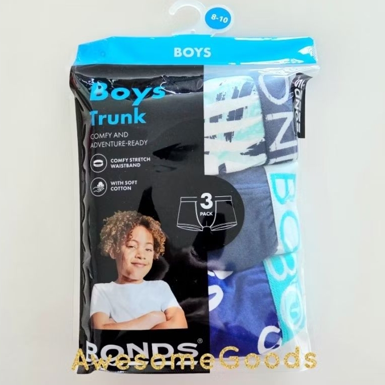 Bonds Boys Underwear Trunks Assorted 3 Pack Size 8-10