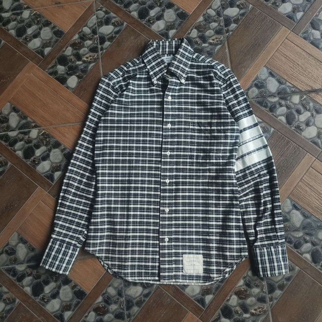 Thom Browne 4- Bar Plaid Print Shirt