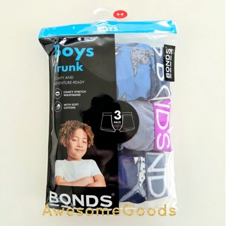Bonds Boys Underwear Trunks Assorted 3 Pack Size 6-8