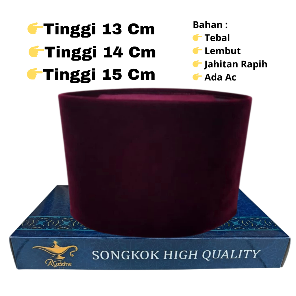 Peci Merah Madura Songkok Merah Maroon Tinggi 13Cm/ 14Cm/ 15Cm Kopiah Betawi Maron Ac
