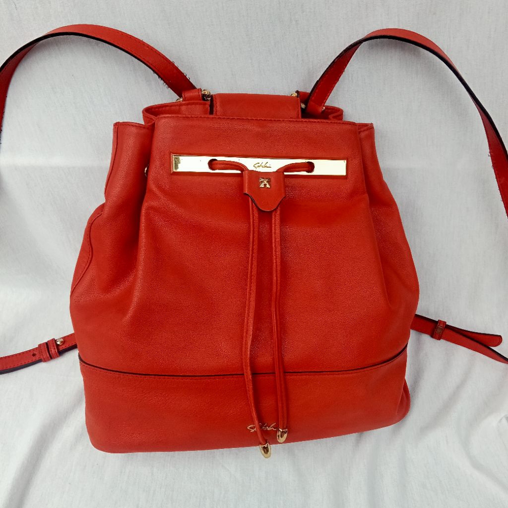 Tas Ransel Kulit Asli Kulas Satchi Backpack Wanita Cewek Cewe Preloved Second Orange