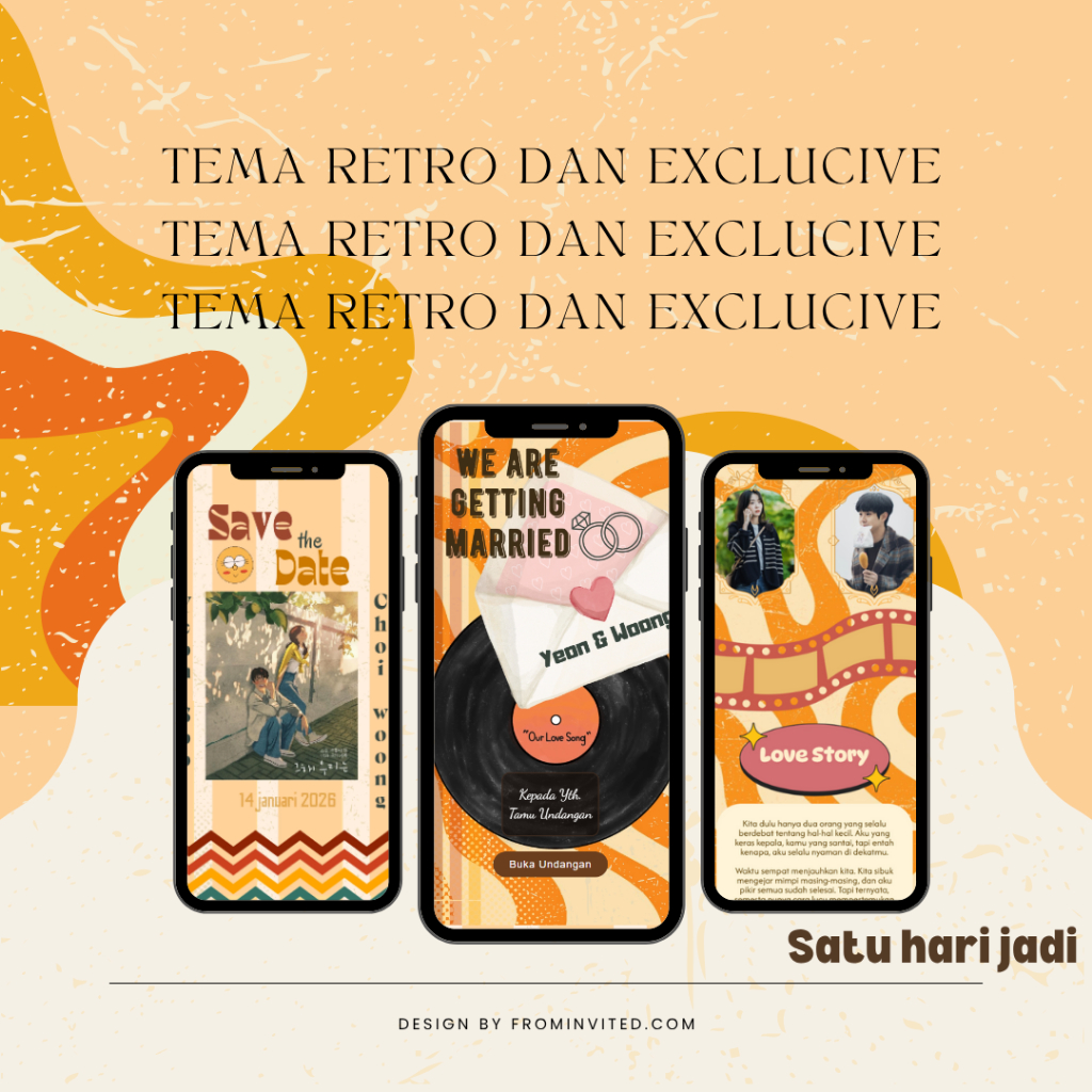 Undangan Pernikahan Digital Retro — Retro Wedding Invitation Web , fitur lengkap, undangan murah, we