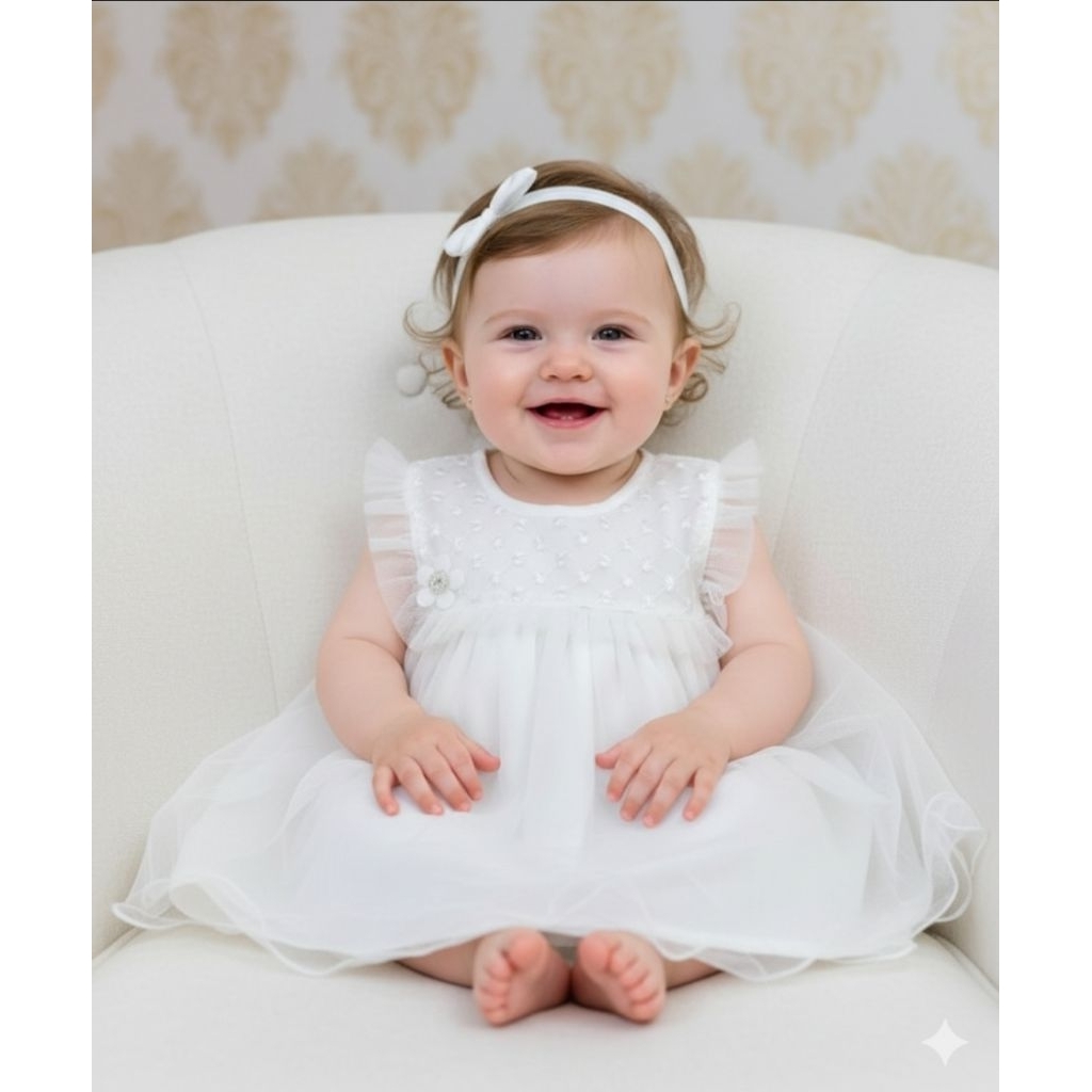 Gaun bayi perempuan putih set,dress bayi putih,gaun aqiqah newborn,baju bayi perempuan dress set,GAM