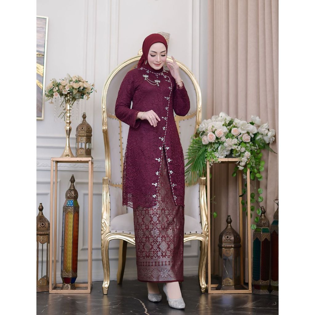 Kebaya Janggan Modern Rok Songket - Kebaya Janggan Brokat - Kebaya Janggan Set Rok Lilit Songket Pre