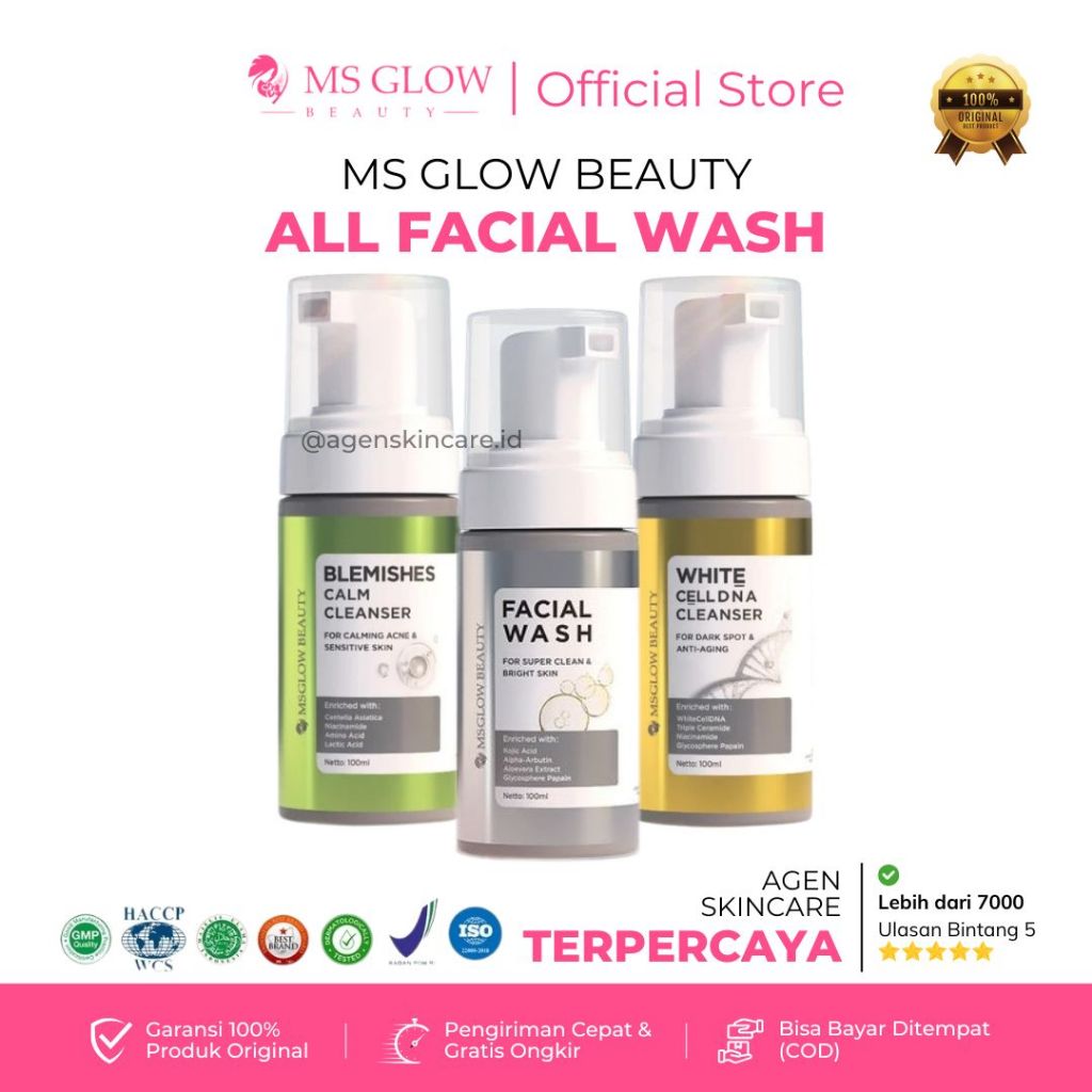 MS Glow Facial Wash Original 100ml BPOM Sabun Muka Whitening & Acne Cleanser