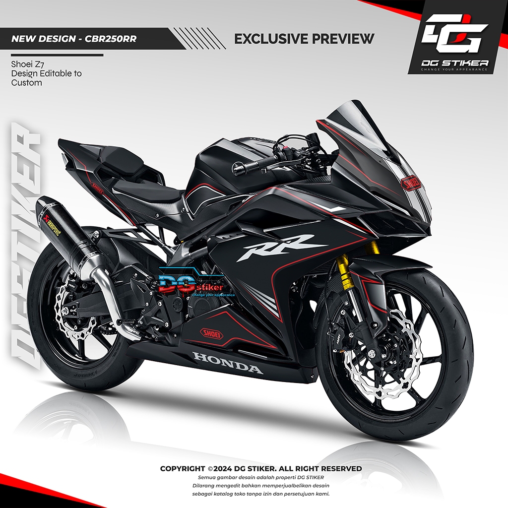 Decal CBR250RR Full Body Hitam Simpel Anti Luntur Stiker Motor CBR250RR Lem Kuat Bahan Premium DG St