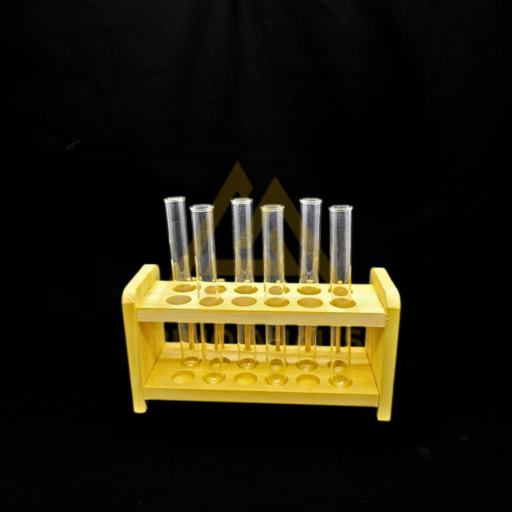 Rak Tabung Reaksi Kayu / Test Tube Rack 12 Lubang – Alat Penyimpanan Tabung Reaksi Laboratorium Kimi