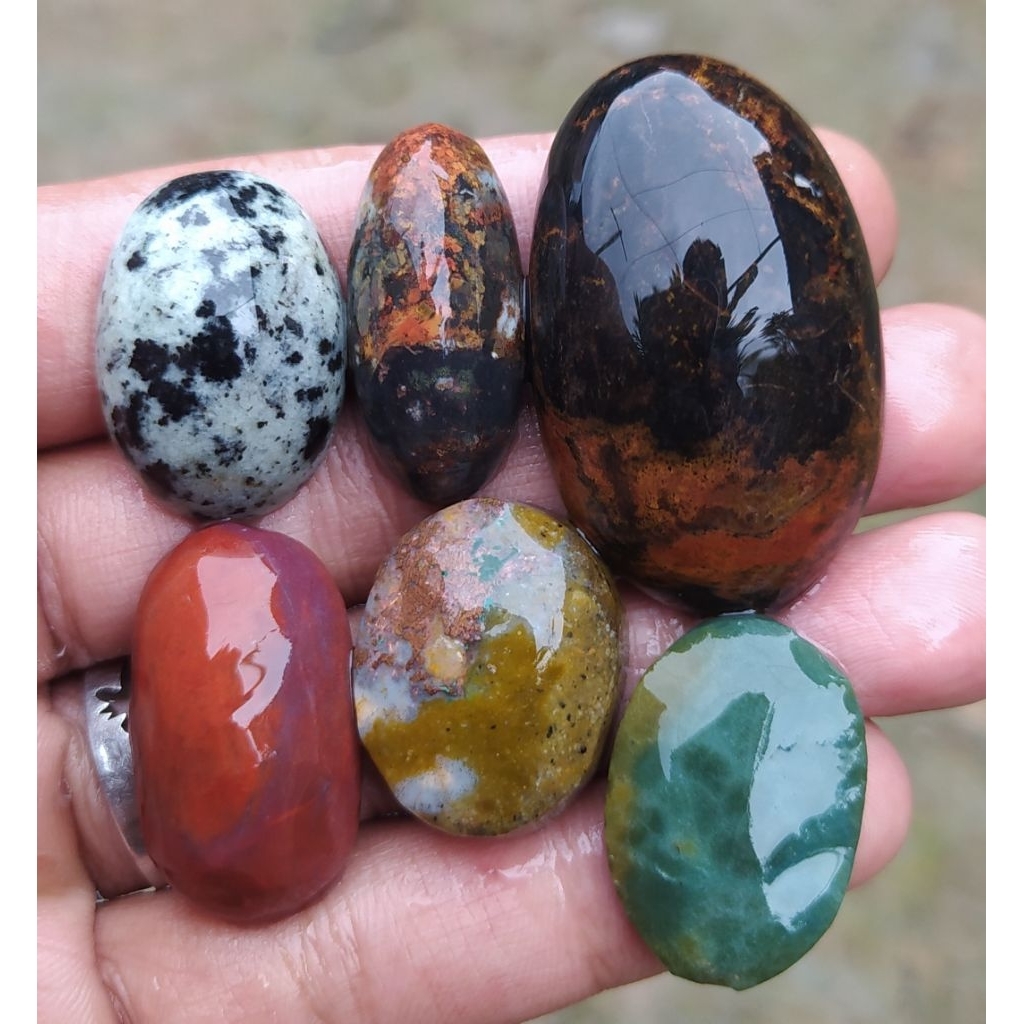 (COD) batu akik varian pancawarna garut cristal clasic baru pola halus borongan 6pcs siap di olah