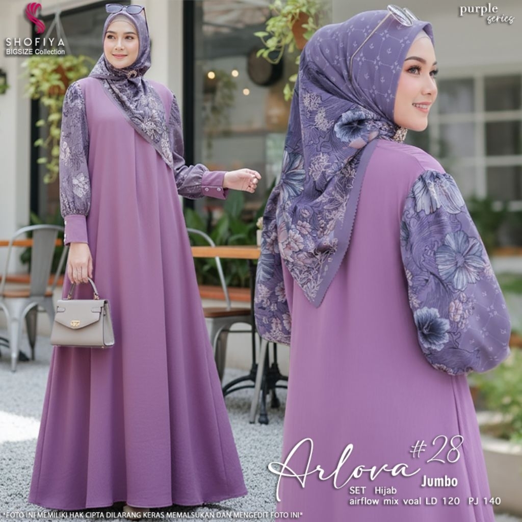 (LD 120cm) ARLOVA SERIES  DRESS JUMBO ORIGINAL SHOFIYA // Gamis Polos Cey Airflow Kombinasi FREE Jil