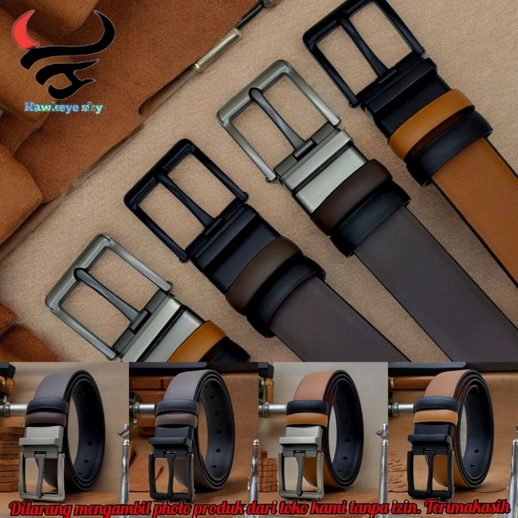 ikat pinggang kulit pria IMPORT premium model putar Buckley full COR TEBAL fashion sabuk RENZO REVER
