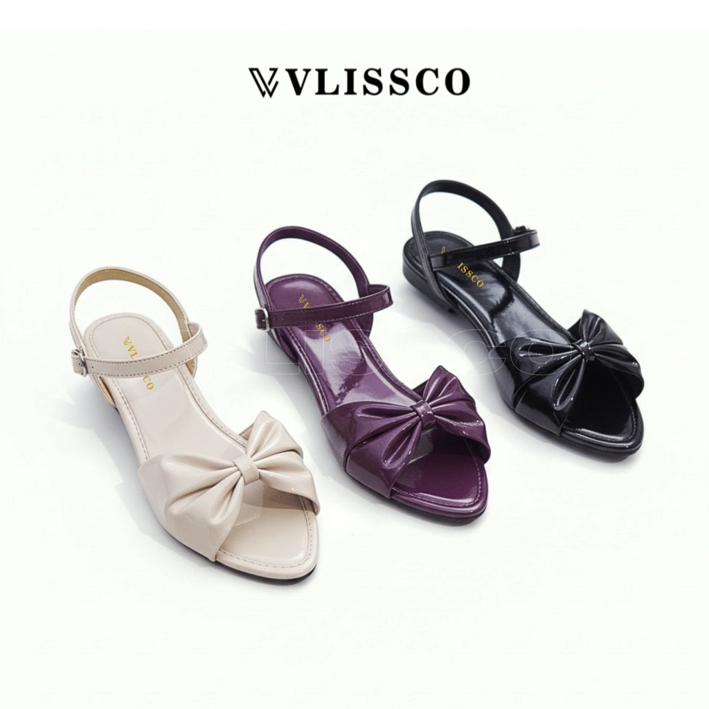 SANDAL WANITA MULES Flat SlipOn Pita Lancip Hak Sedang Terbaru