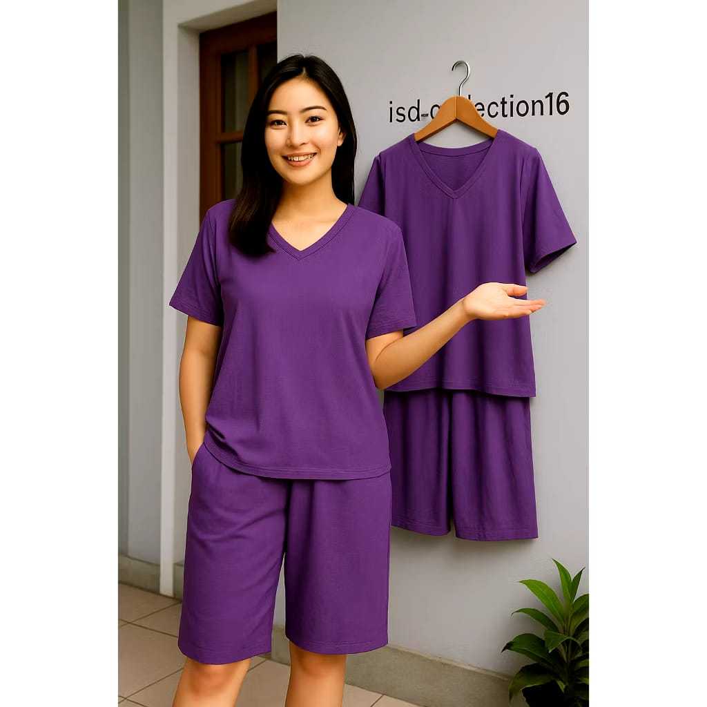 Setelan pendek dewasa/ Setcel pendek wanita/ Baju setelan polos wanita