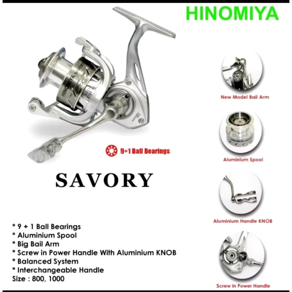 REEL HINOMIYA SAVORY | 800-1000 | POWER HANDLE | ULTRALIGHT | 9+1 BALL BEARINGS