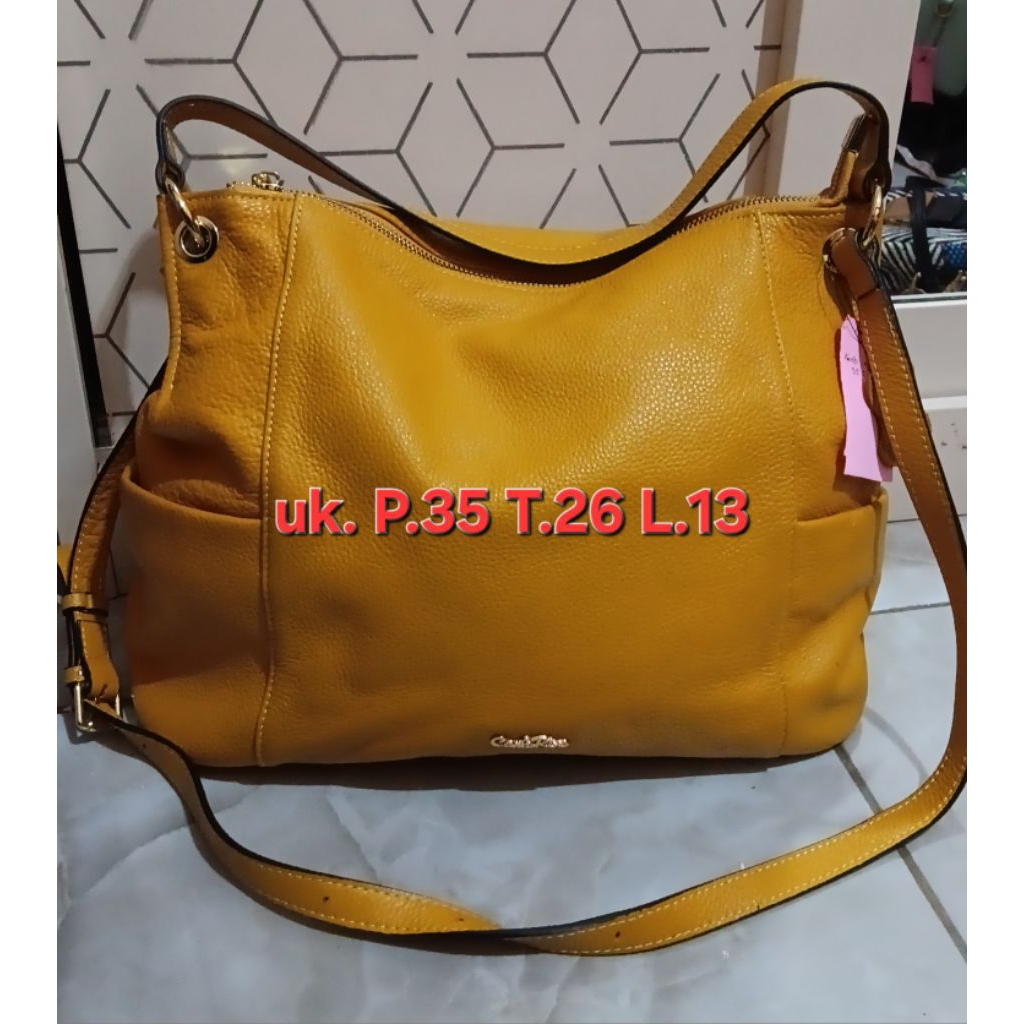 Tas wanita hobo dan sling kulit kuning gemoy size besar seken preloved
