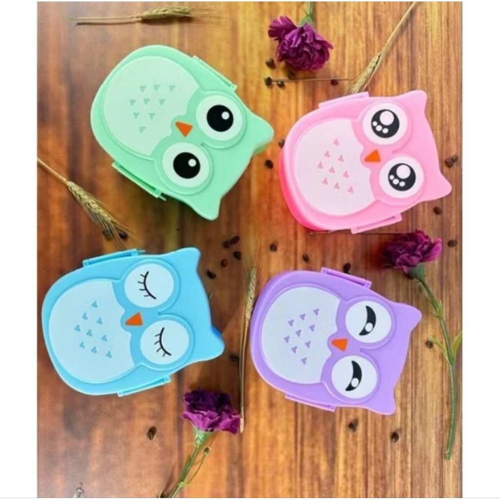 KOTAK MAKAN BURUNG HANTU 2 SEKAT | KOTAK MAKAN ANAK PLASTIK TEBAL LUCU | KOTAK MAKAN ANAK LUCU