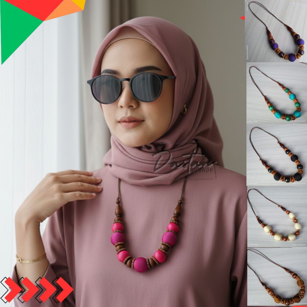 Kalung tali etnik khas jogja kalung ponpon kalung hijab accessories wanita