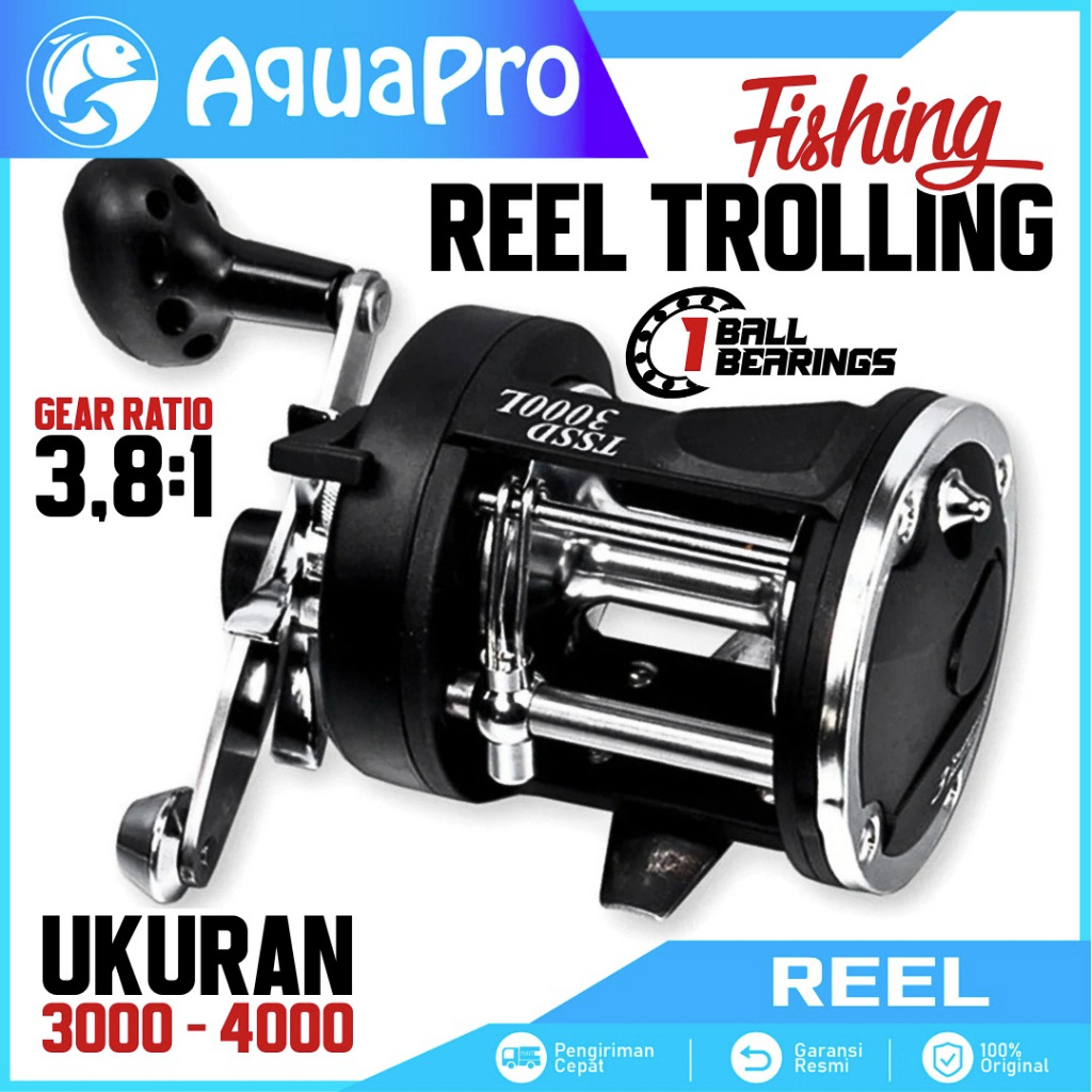 AquaPro Reel Pancing Laut Gear Ratio 3.8:1 Reel Trolling Kuat Metal Handle Fishing Reel Anti Karat