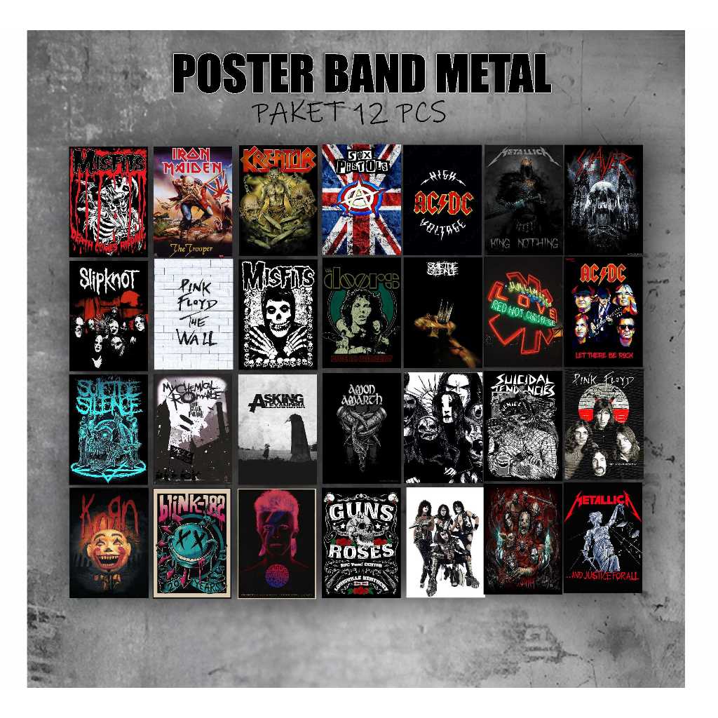 Poster Dinding Kamar Metal A5 12 Pcs Poster Aesthetic Art Paper Glosy 260gr Poster Band Metal