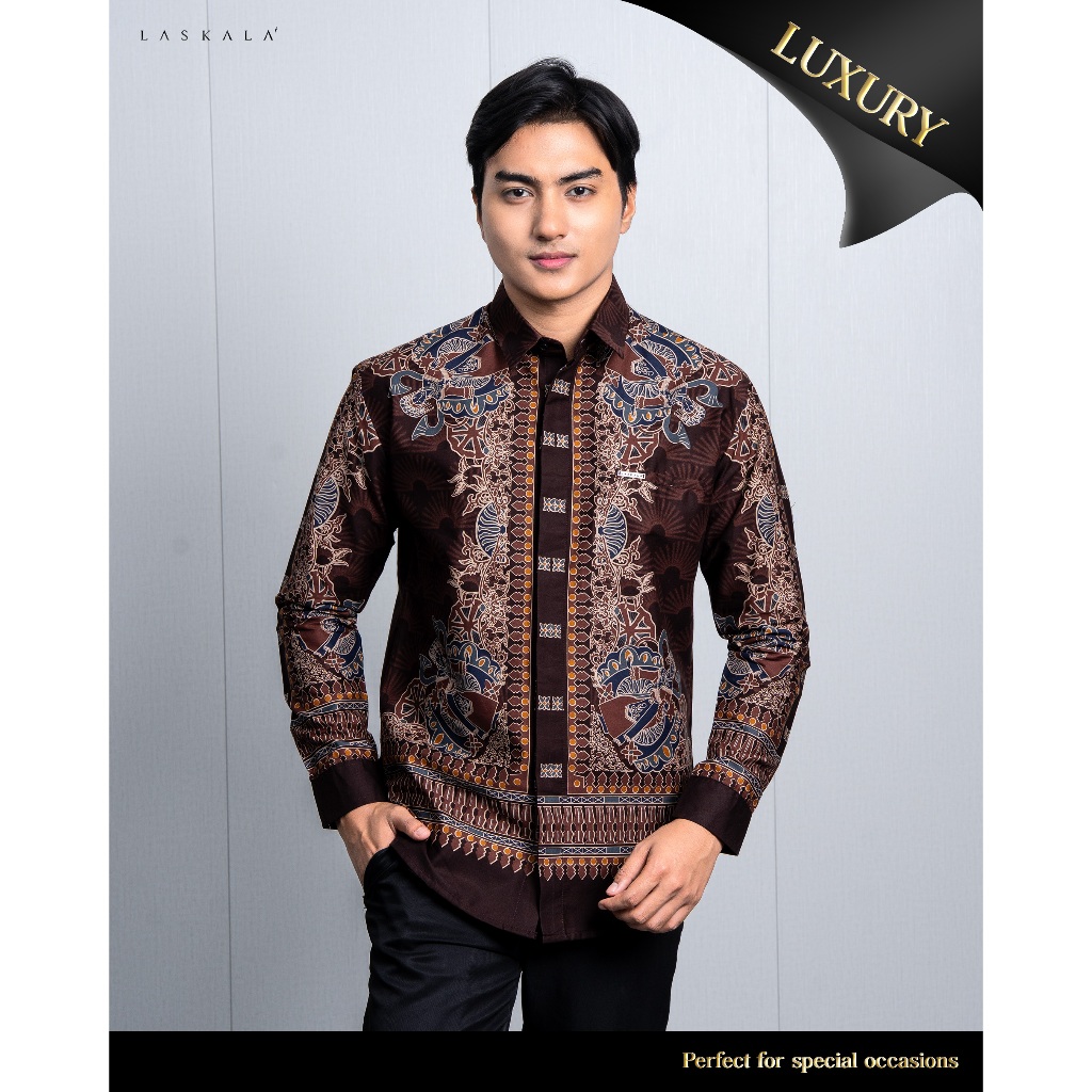 Laskala Batik Premium Betawi Brown Kemeja Batik Pria Slimfit Lengan Panjang