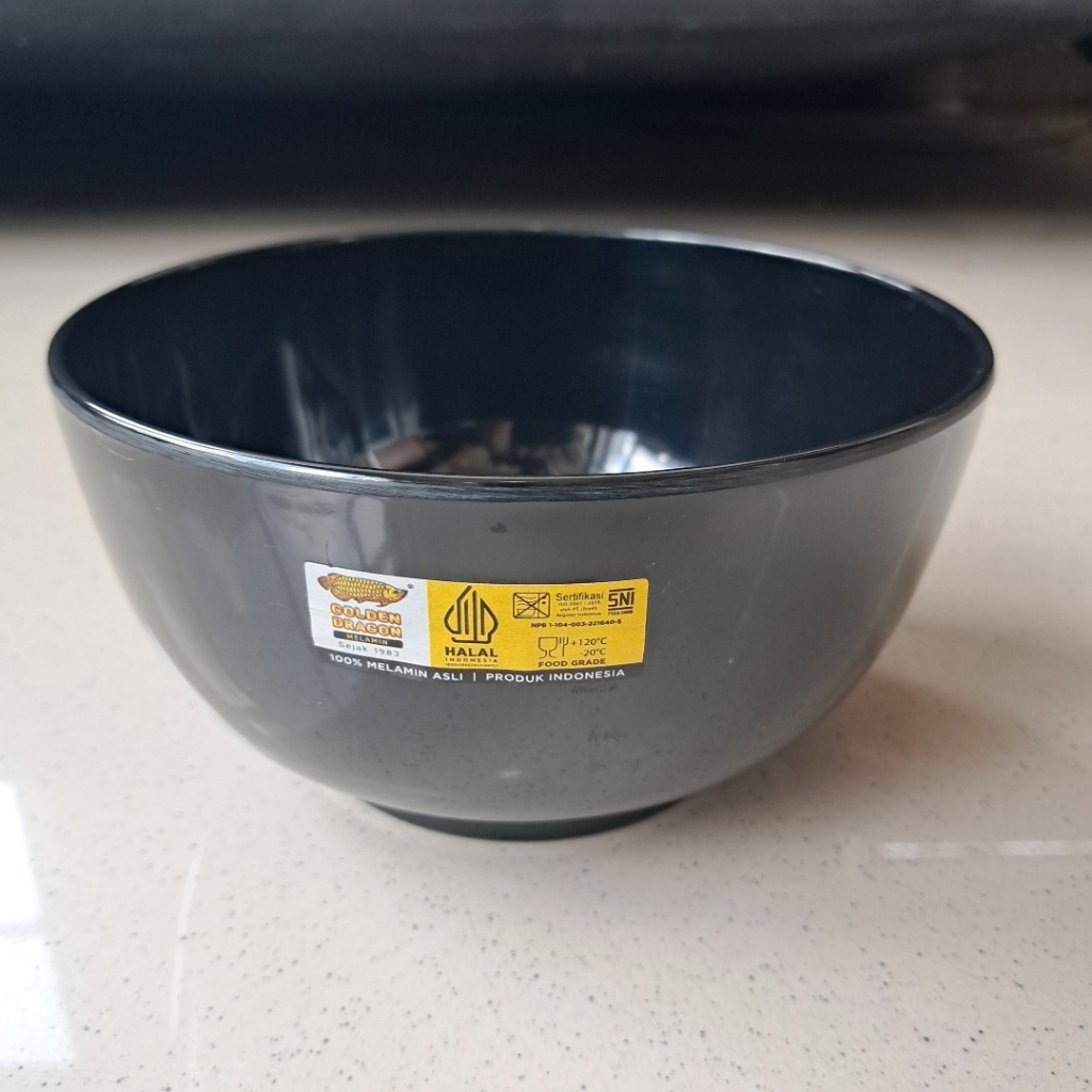 Mangkok Kaki 6" Hitam Melamine - Golden Dragon W0806