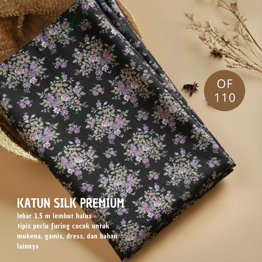 kain katun silky sutra premium motif bunga bahan gamis