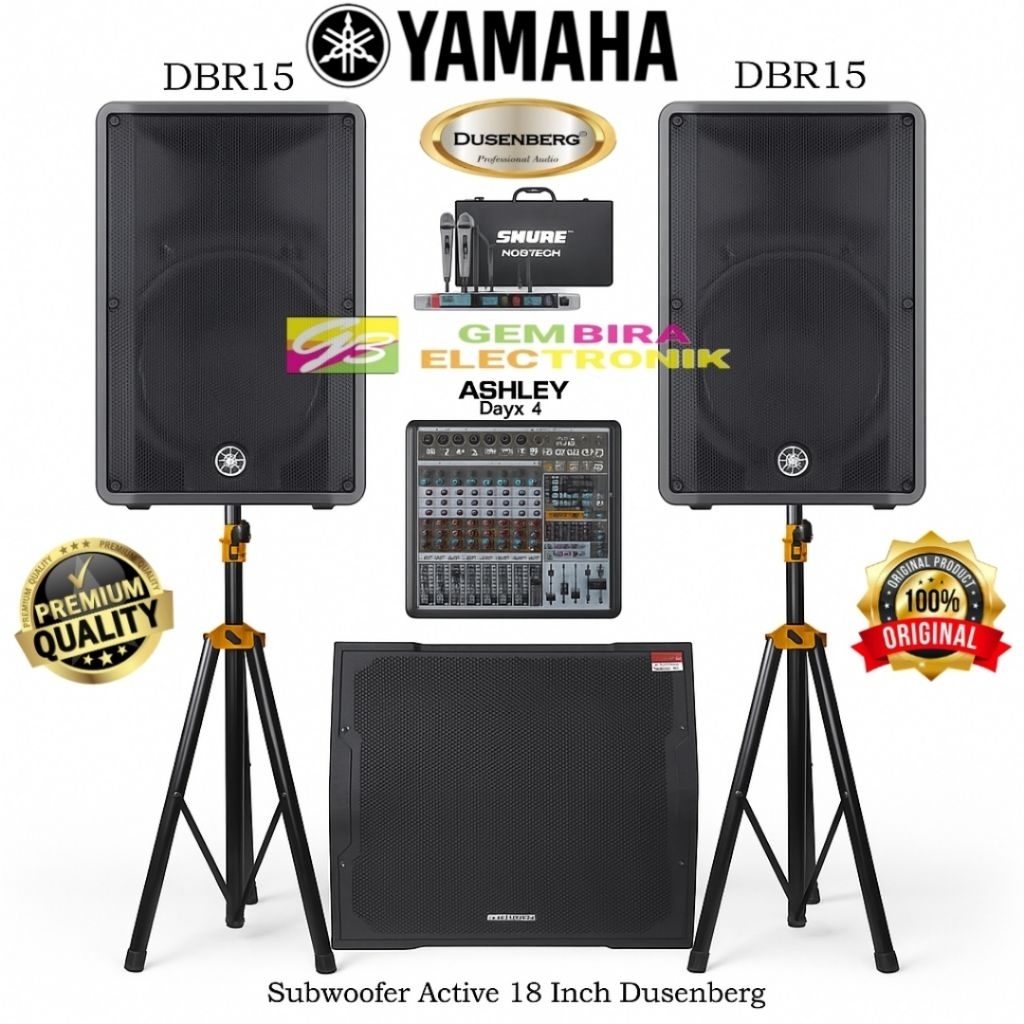 Paket Sound System Yamaha DBR15 Speaker Aktif + Subwoofer 18 Inch Dusenberg Outdoor Lapangan Indoor 
