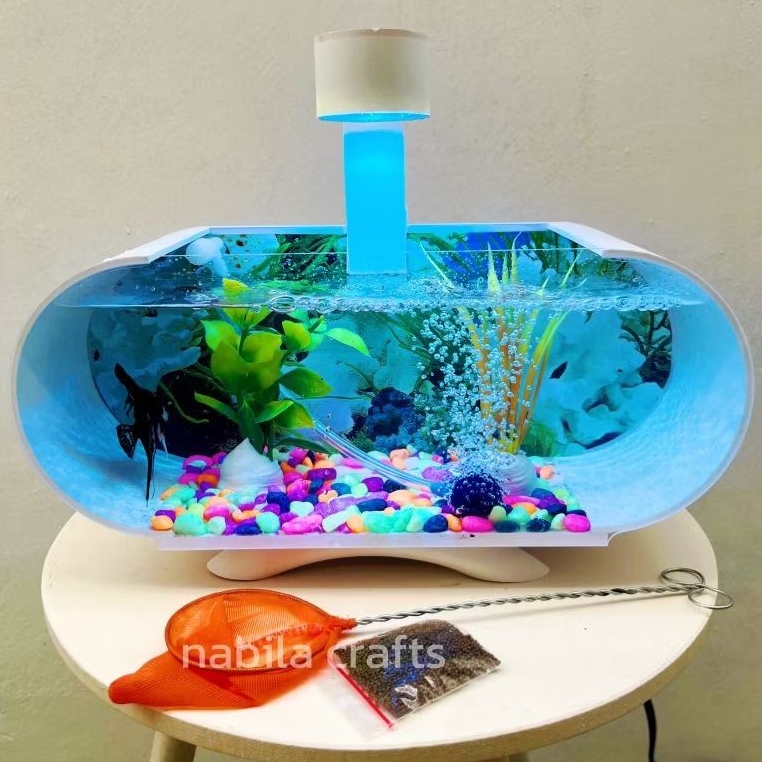 AQUARIUM MINIMALIS AKRILIK FULLSET MESIN AERATOR GELEMBUNG OXYGEN