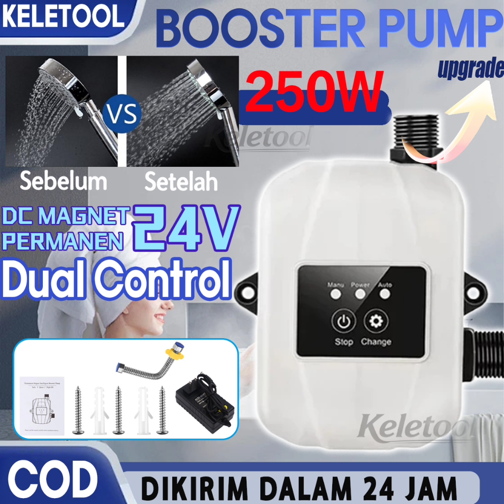 Pompa Booster Pendorong Air 250W Booster Pump Otomatis  Pompa Pendorong Tekanan 45L/min Mesin Pendor