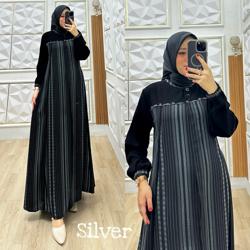 C008 Gamis Salur Premium / Gamis Kombinasi Salur / Gamis Terbaru Seragaman / Gamis Abaya Hitam Kombi