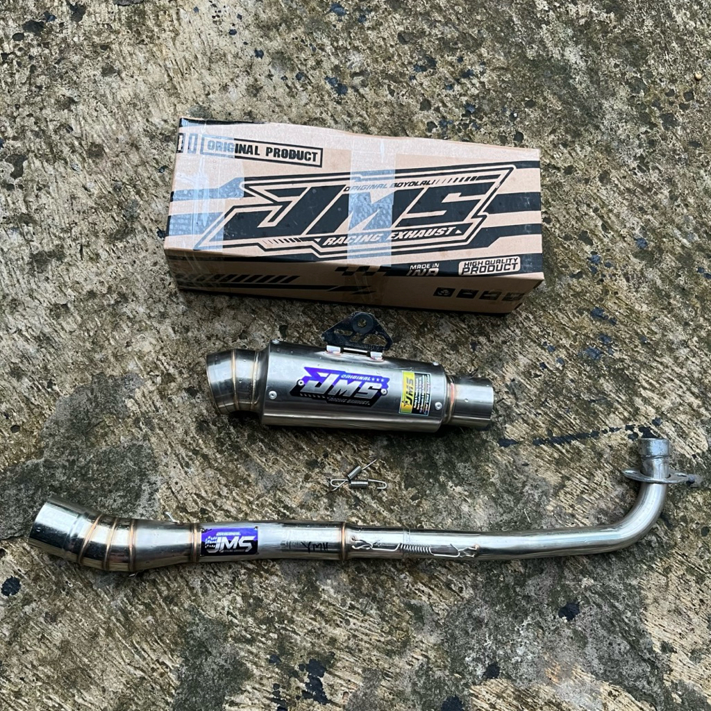 KNALPOT JMS ORIGINAL TYPE TR1 /JRM BUAL ALL MOTOR BEBEK LEHER  LOGO BLUE+ BOX