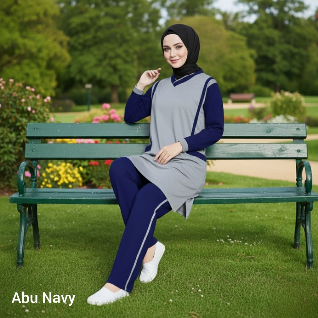 Tunik Muslimah Merah Putih Set Baju Setelan Tunik Dress Celana Panjang Wanita Tunik Sport Senam Dewa