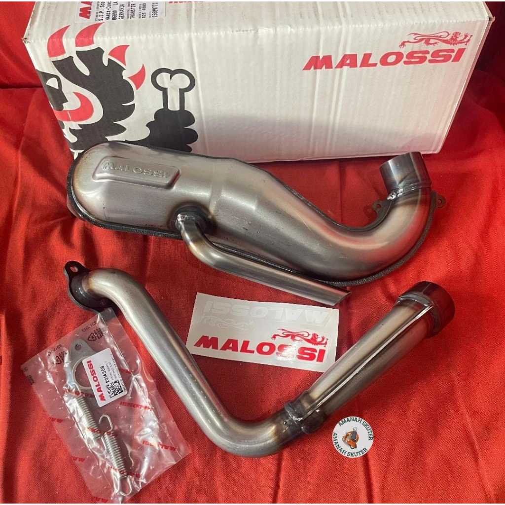 Knalpot Malossi banana silver utk vespa Smallframe Pts dkk (Blok Standar)