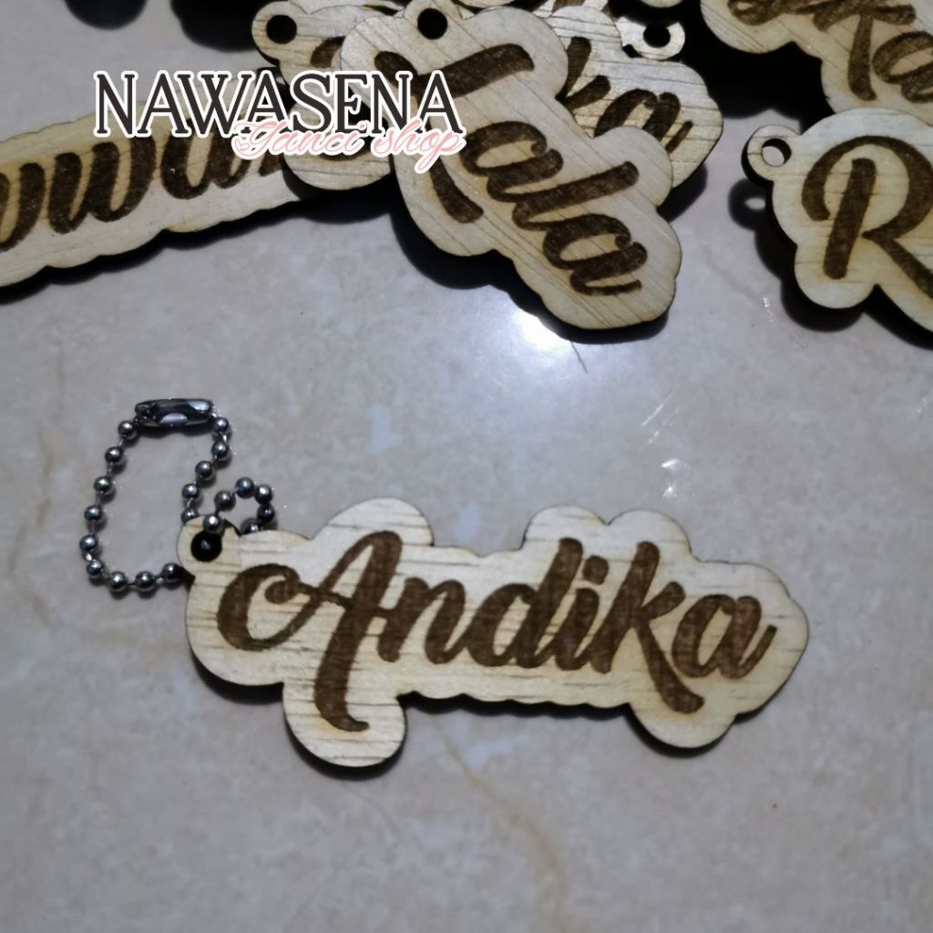 NAWASENA Keychain Wood Custom Gantungan Kunci Kayu Ukir Nama Custom