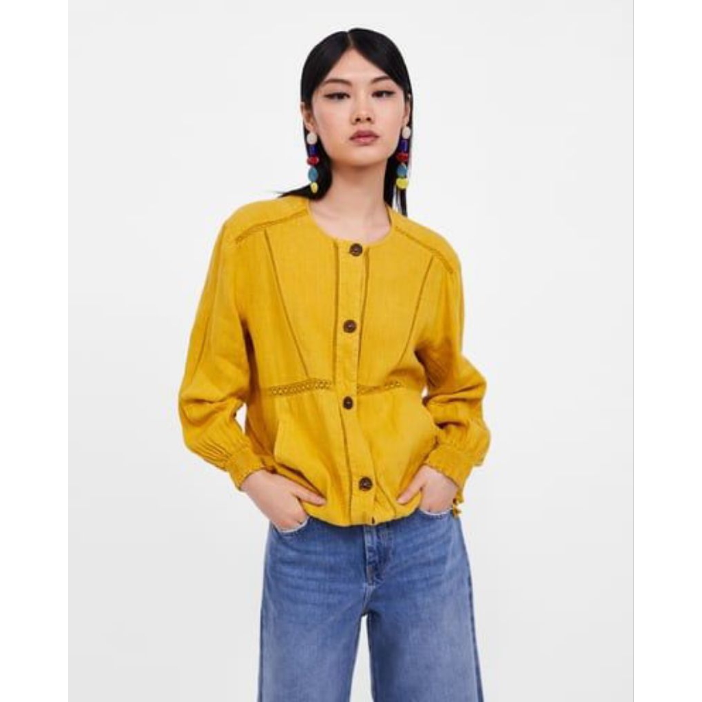 katbol ZARA lengan balon kuning mustard size XS