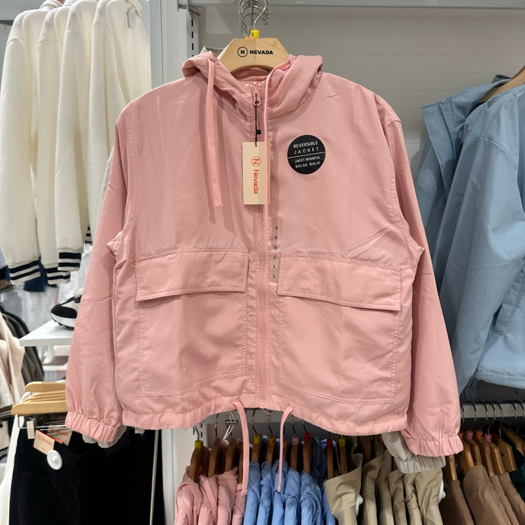 NEVADA Jaket parasut bolak balik reversible wanita dengan hoodie original matahari