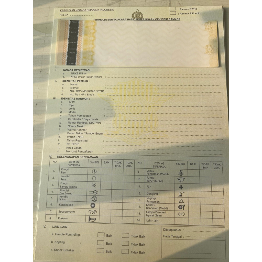 Kertas Stiker Gesek Nomor Rangka dan Mesin eCek Fisik Kendaraan eSamsat Motor Mobil