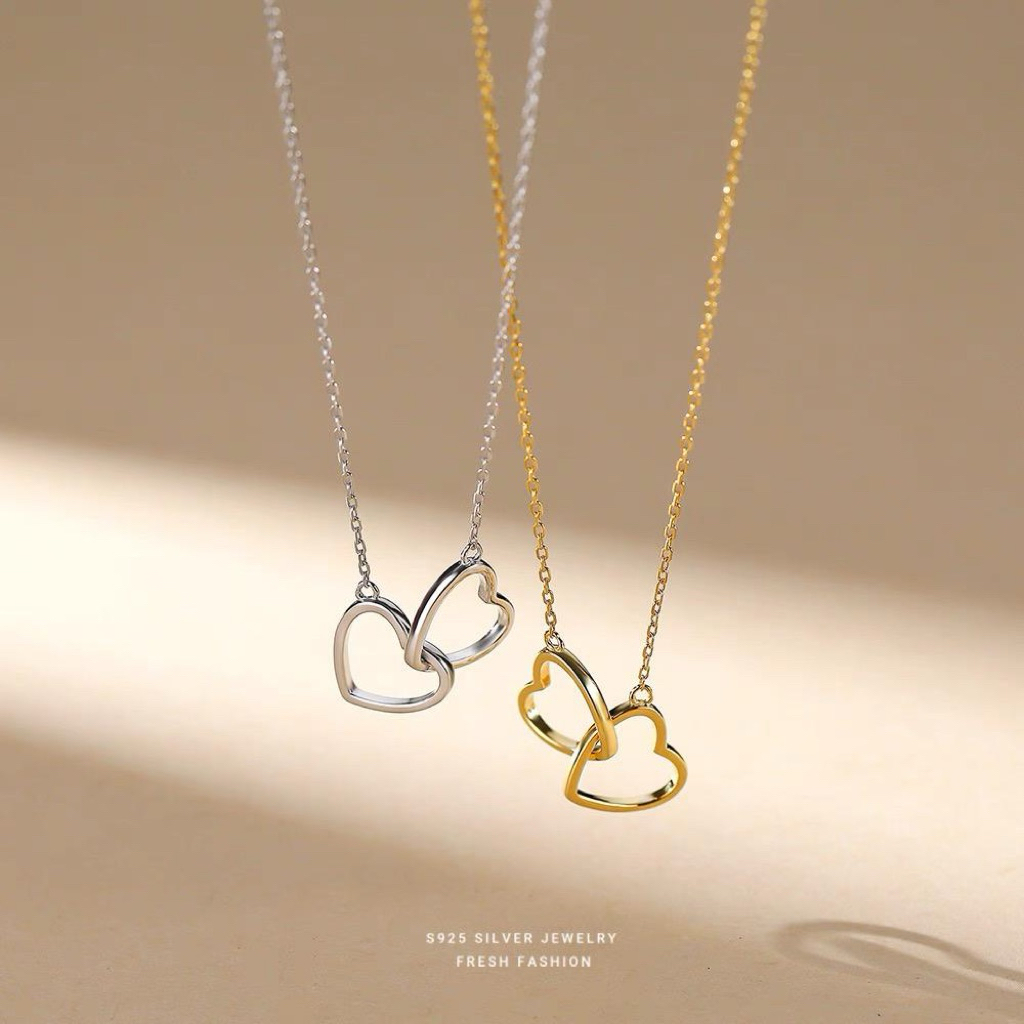 Kalung Titanium model Love double Fashion wanita Gold dan silver