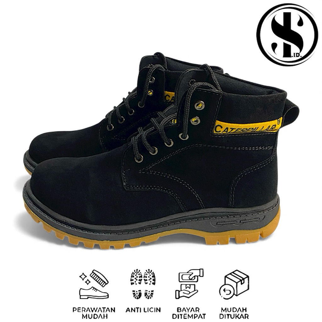 Caterpillar Hitam Boot Sepatu Caterpillar Hitam Sepatu Boot High Tali Sidney Ujung Besi Safety Septi