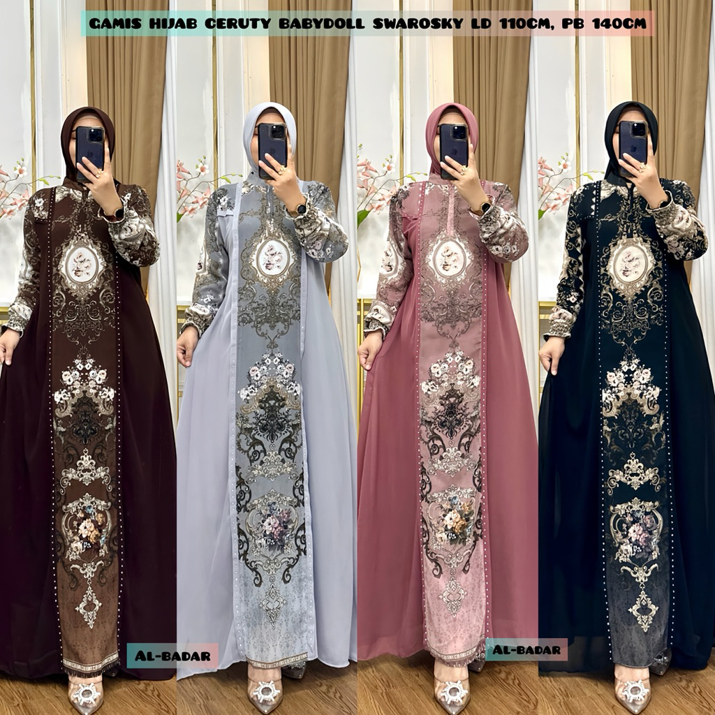 Gamis Syari Set Hijab Outer Mix Payet Ld 110 Cm Pb 140 Cm