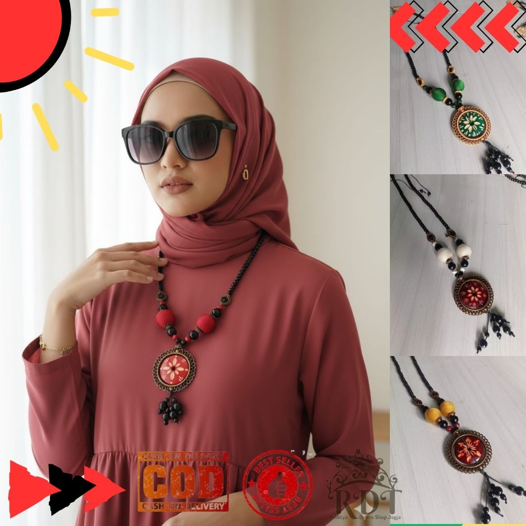 Kalung etnik batik kayu khas Jogja kalung manik kalung hijab accesories hijab kalung cewek
