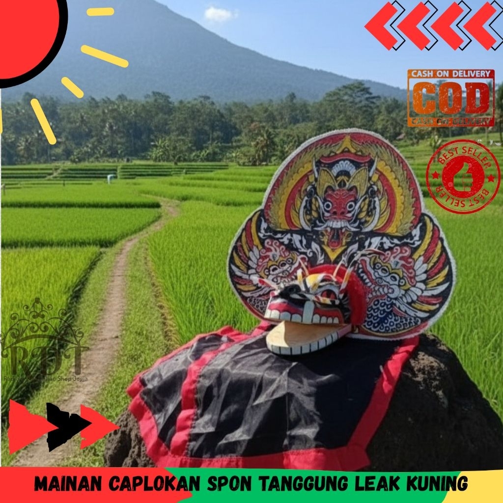 Caplokan barongan devil spon leak kuning kecil usia 2-4 tahun kain panjang jaranan kuda lumping