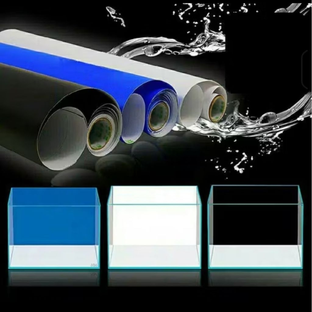 Stiker background stiker belakang akuarium hitam/putih/biru doff