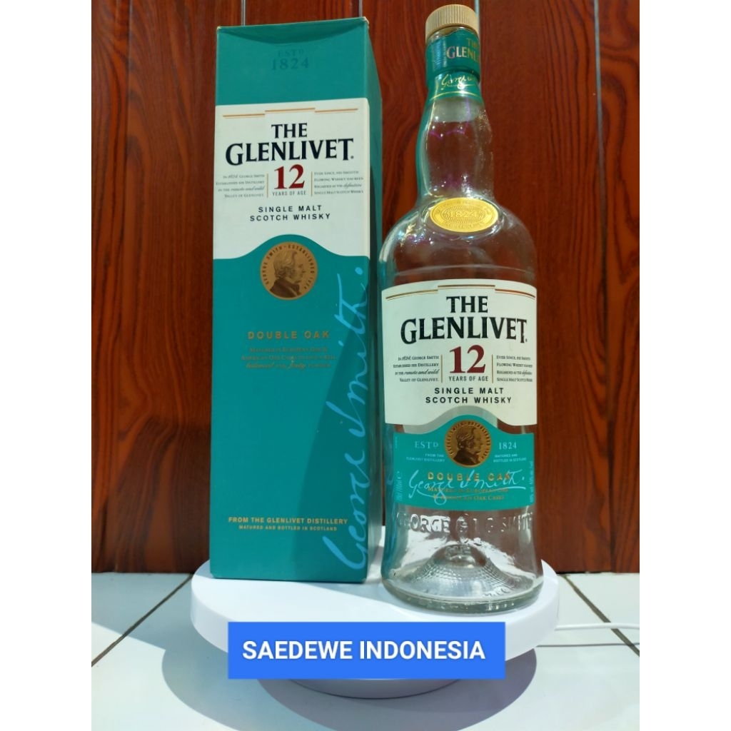 BOTOL KOSONG GLENLIVET 12 BEKAS MINUMAN IMPORT ORI + BOX KAPASITAS 700ML BAHAN KACA TEBAL ANTIK COCO