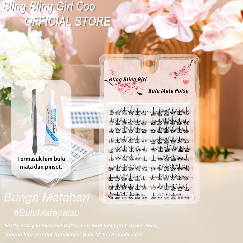 Bling Bling Girl Bunga Matahari Bulu Mata Palsu Natural Mink 10 Baris Kapasitas Besar